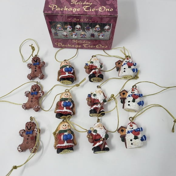 12 Holiday Christams Package Tie Ons Mini Miniature Ornaments - Picture 1 of 8